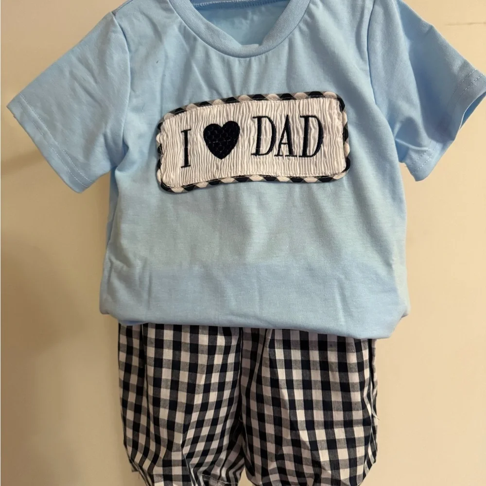 New Smocked I Love Dad Short Set - Size 3-6 months